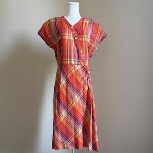 Plaid V-Neck Button Dress